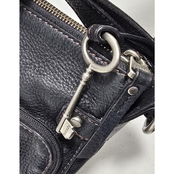 Fossil Milo Crossbody Bag Long Live Vintage Black Pebble Leather w/Organizer - Picture 7 of 12